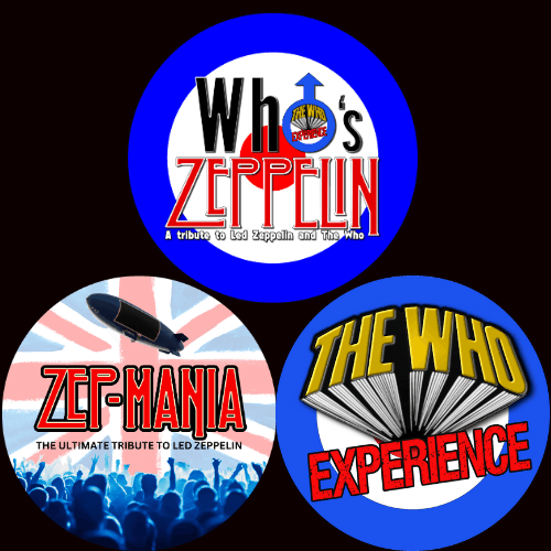Combined logo for all three tribute acts on black background